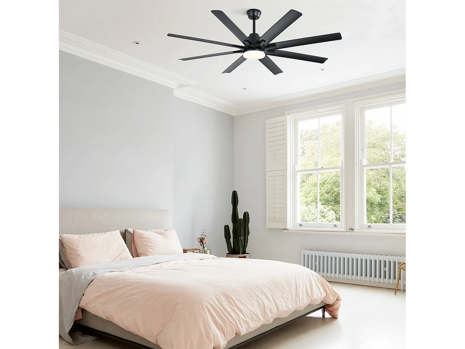 Ventilateur de plafond intelligent 168 cm avec 8 pales, éclairage LED et 6 vitesses - Noir