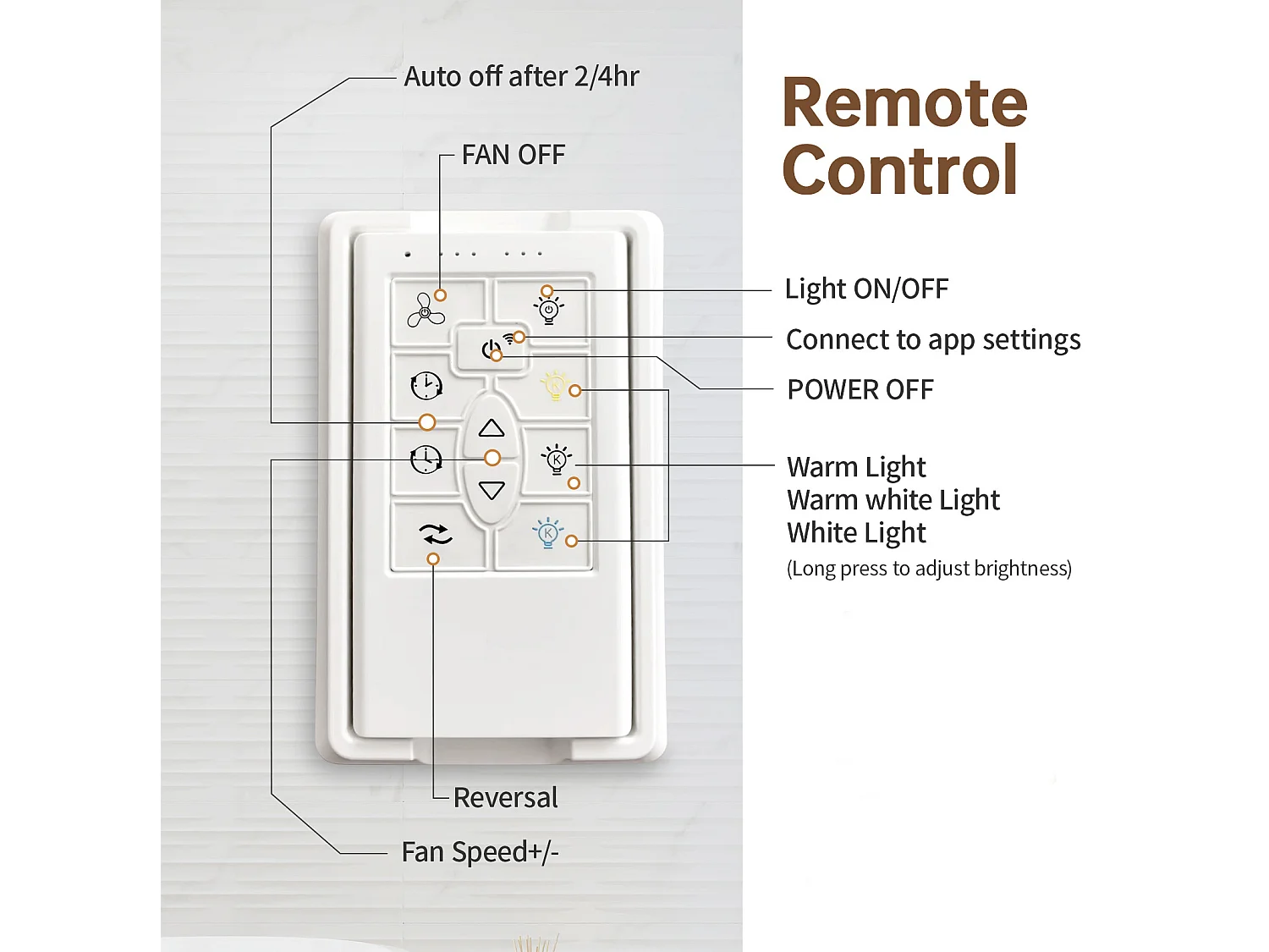 Ventilateur de plafond intelligent 168 cm avec 8 pales, éclairage LED et 6 vitesses - Noir