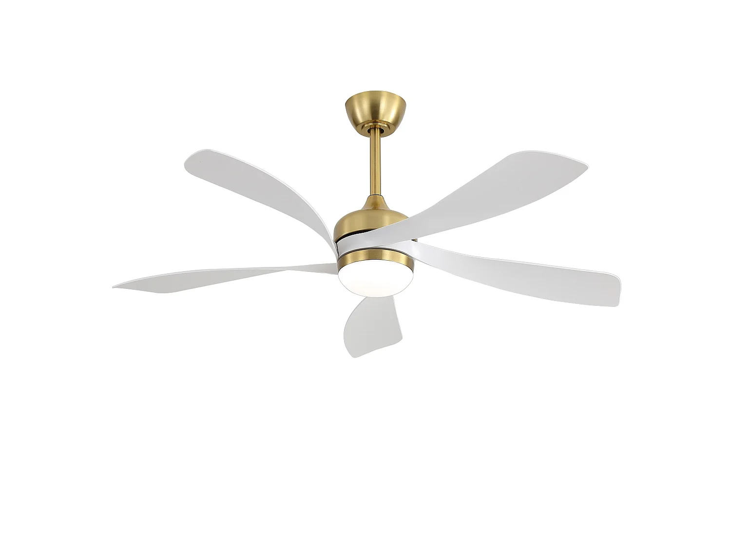 Ventilateur de plafond avec éclairage, silencieux, 5 pales en ABS - Blanc et or