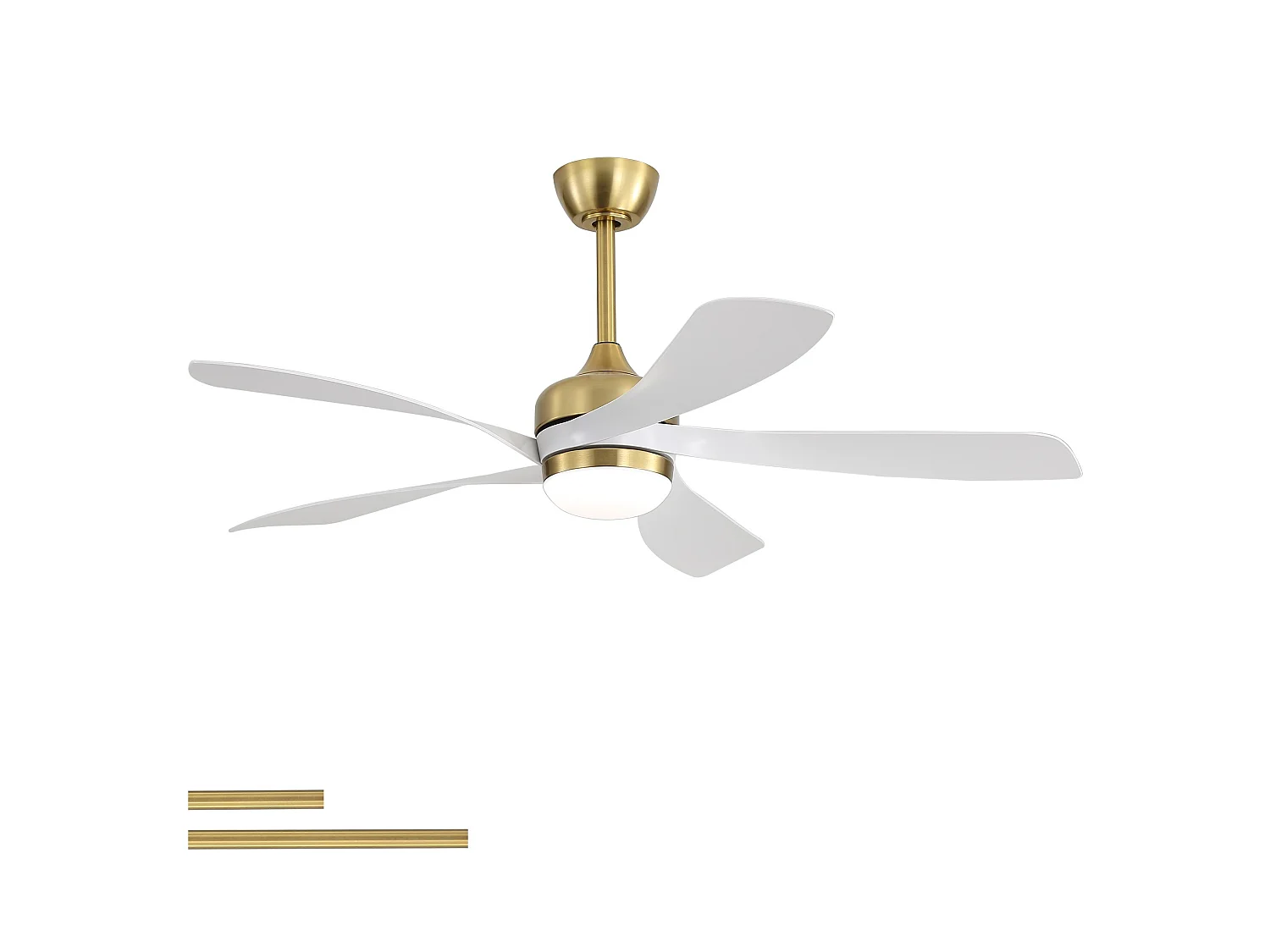 Ventilateur de plafond avec éclairage, silencieux, 5 pales en ABS - Blanc et or