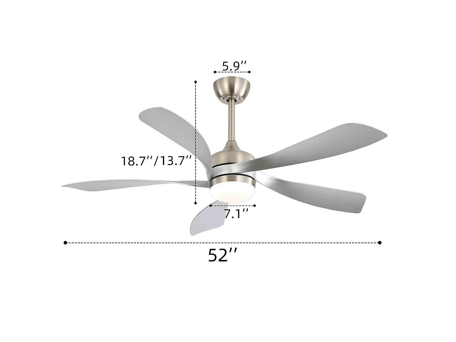 Ventilateur de plafond avec éclairage, silencieux, 5 pales en ABS, pour chambre et salon