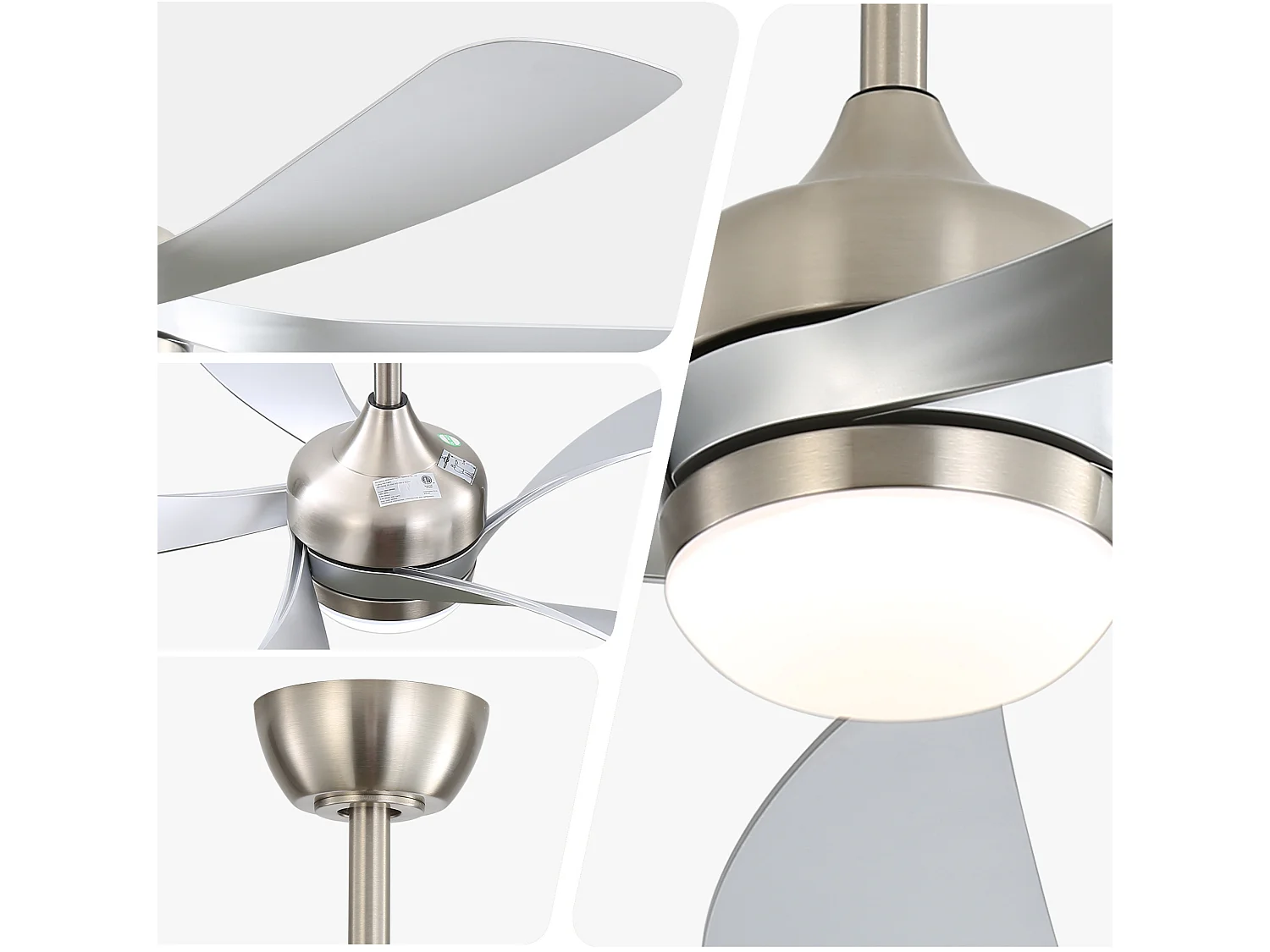 Ventilateur de plafond avec éclairage, silencieux, 5 pales en ABS, pour chambre et salon