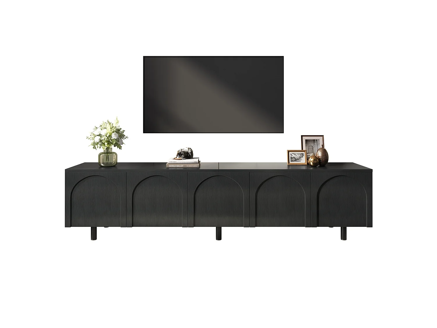 Mobile TV da soggiorno con 5 ante e gambe in metallo - Nero 180x38x45 cm