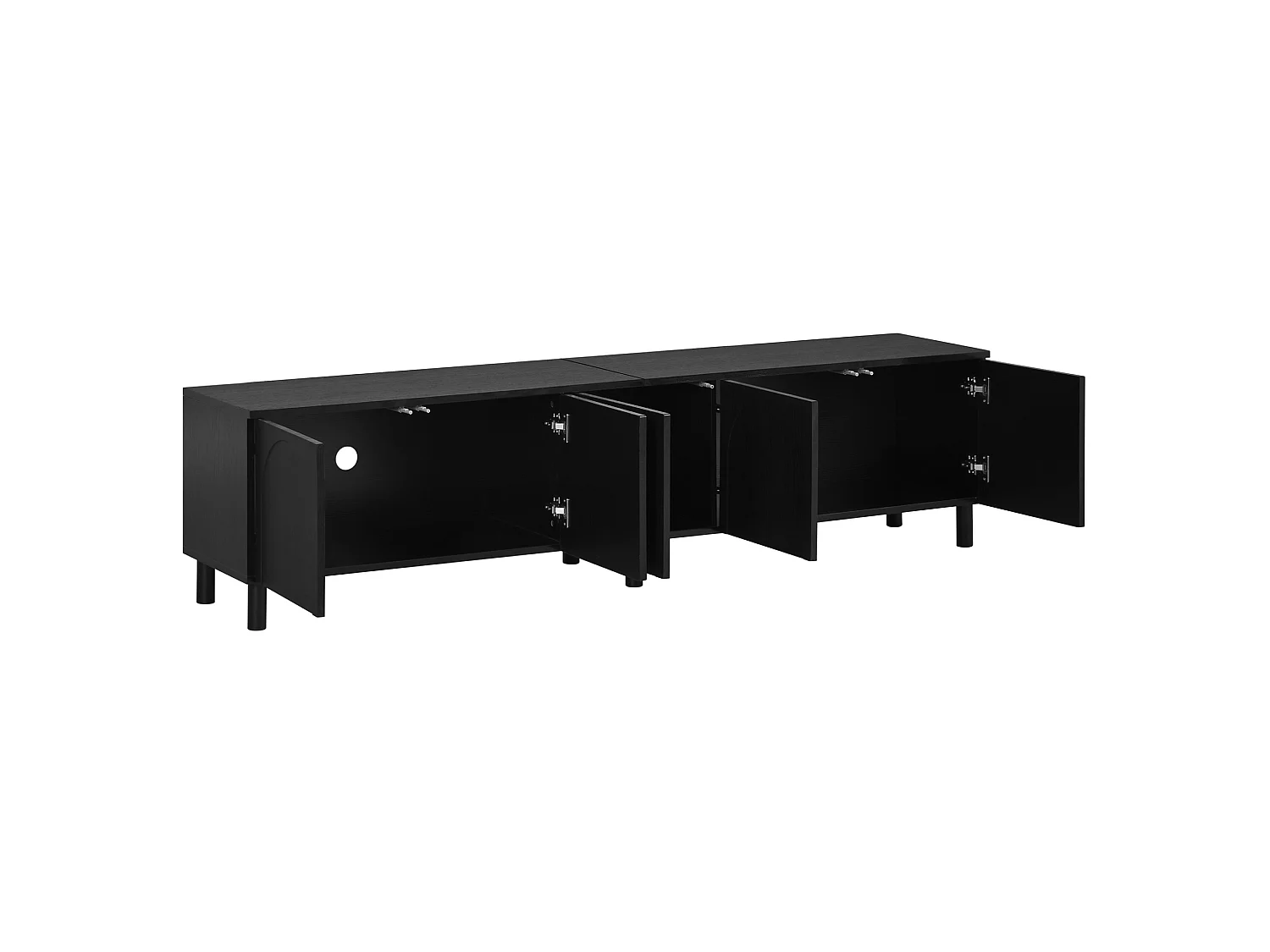 Mobile TV da soggiorno con 5 ante e gambe in metallo - Nero 180x38x45 cm