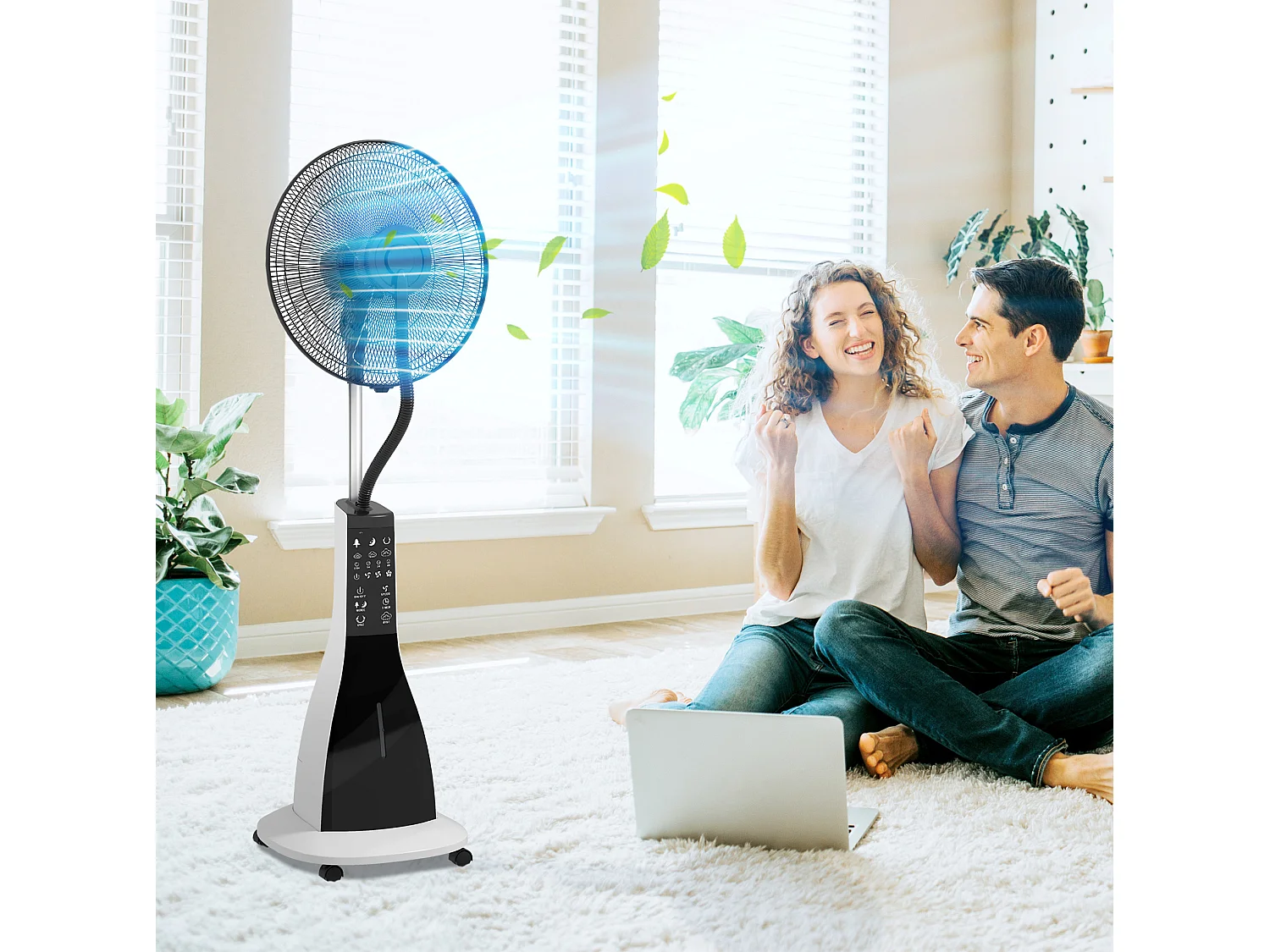 Ventilateur sur pied avec fonction brumisateur, réservoir de 3 L et 3 vitesses - Noir