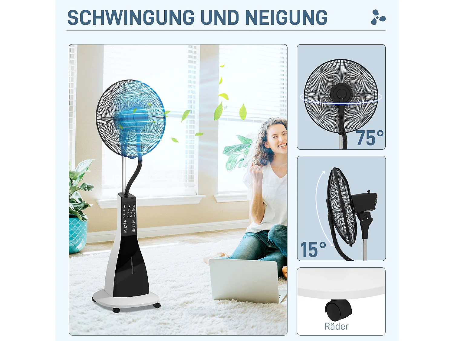 Ventilateur sur pied avec fonction brumisateur, réservoir de 3 L et 3 vitesses - Noir