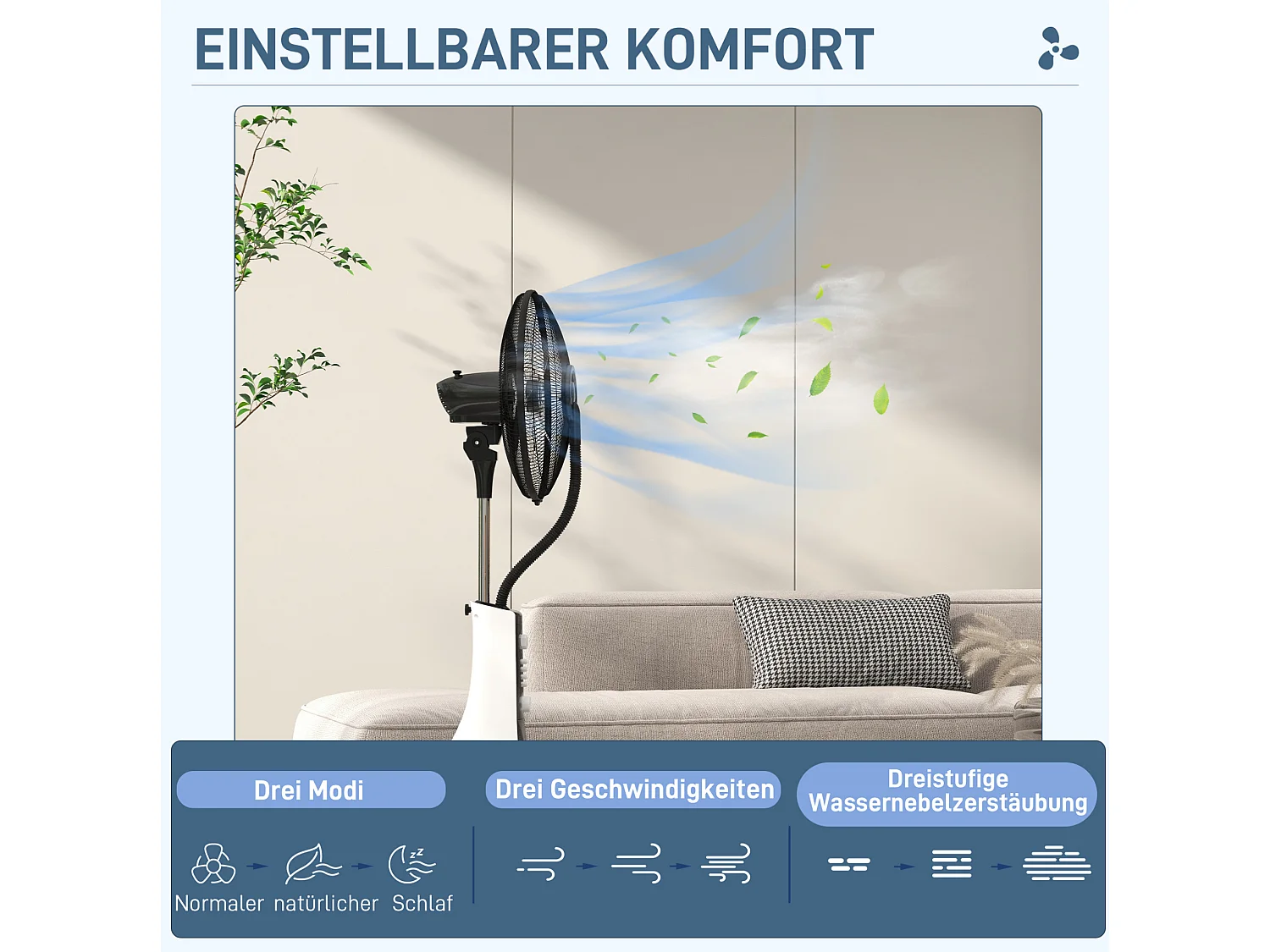 Ventilateur sur pied avec fonction brumisateur, réservoir de 3 L et 3 vitesses - Noir