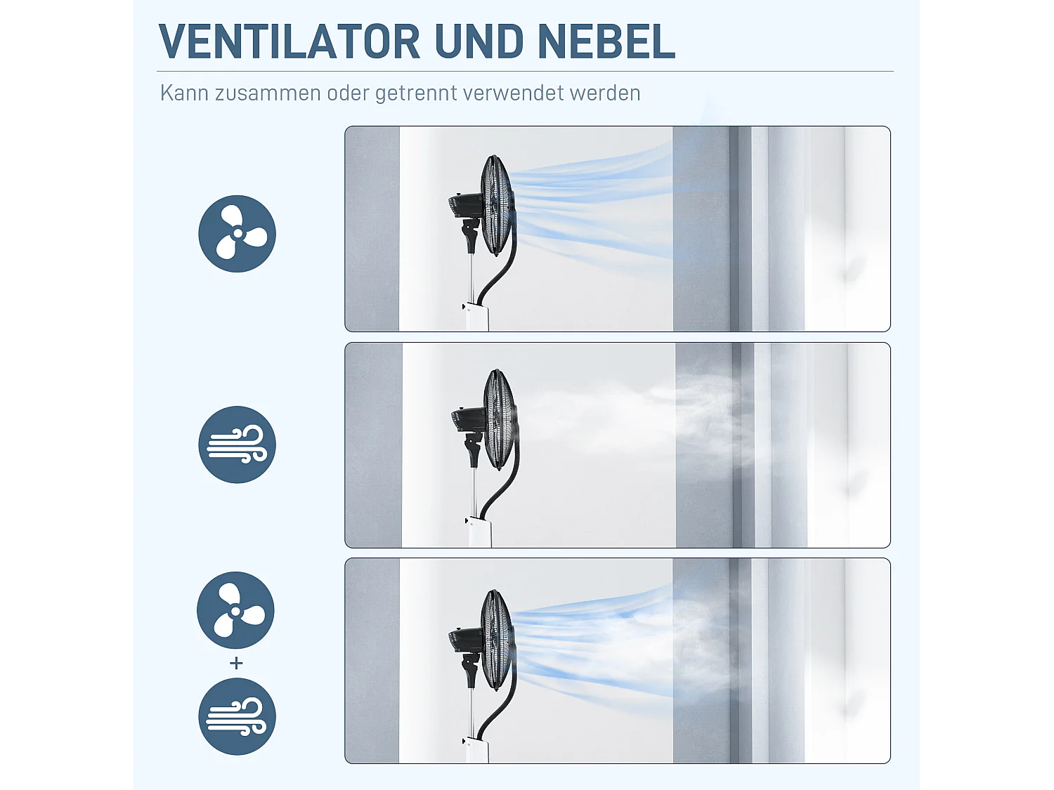 Ventilateur sur pied avec fonction brumisateur, réservoir de 3 L et 3 vitesses - Noir