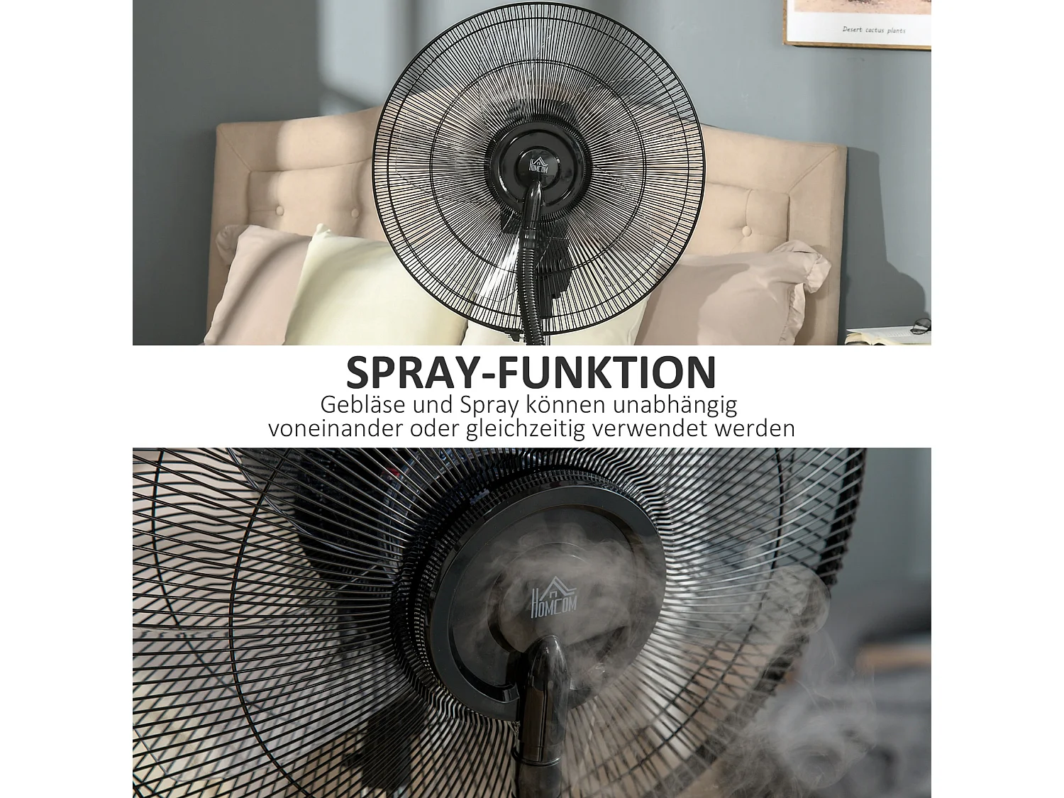 Ventilateur brumisateur sur pied 90W noir avec 3 vitesses , réservoir d'eau de 3,1 L et roulettes