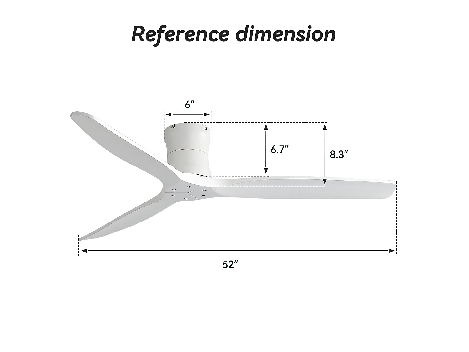 Ventilateur de plafond sans éclairage - 3 pales en bois , minuterie et 6 vitesses - Blanc