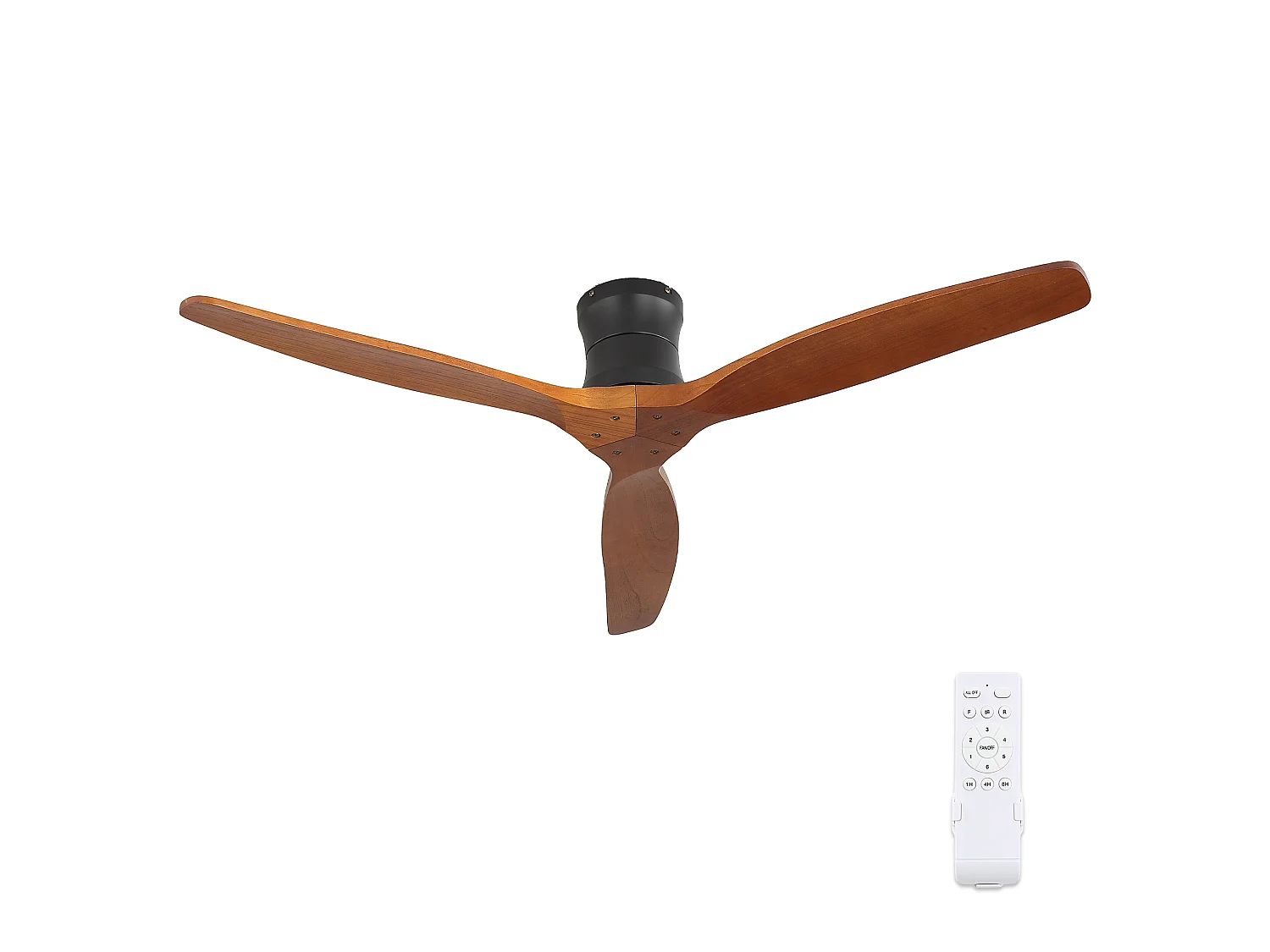 Ventilateur de plafond sans éclairage - 3 pales en bois , minuterie et 6 vitesses - Couleur noyer