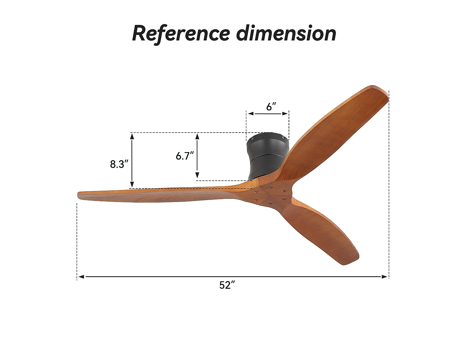 Ventilateur de plafond sans éclairage - 3 pales en bois , minuterie et 6 vitesses - Couleur noyer