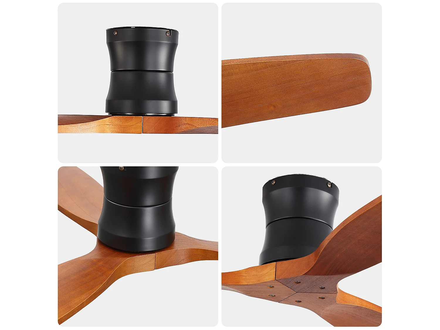 Ventilateur de plafond sans éclairage - 3 pales en bois , minuterie et 6 vitesses - Couleur noyer
