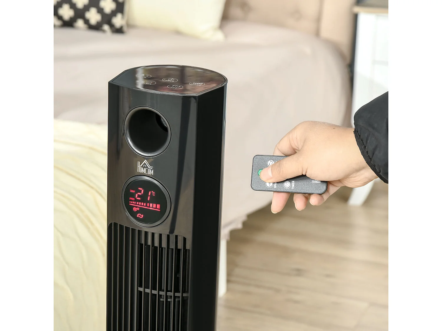 Torenventilator van 45 W met 12-uurs timer, 70° zwenking en 3 snelheden - Zwart