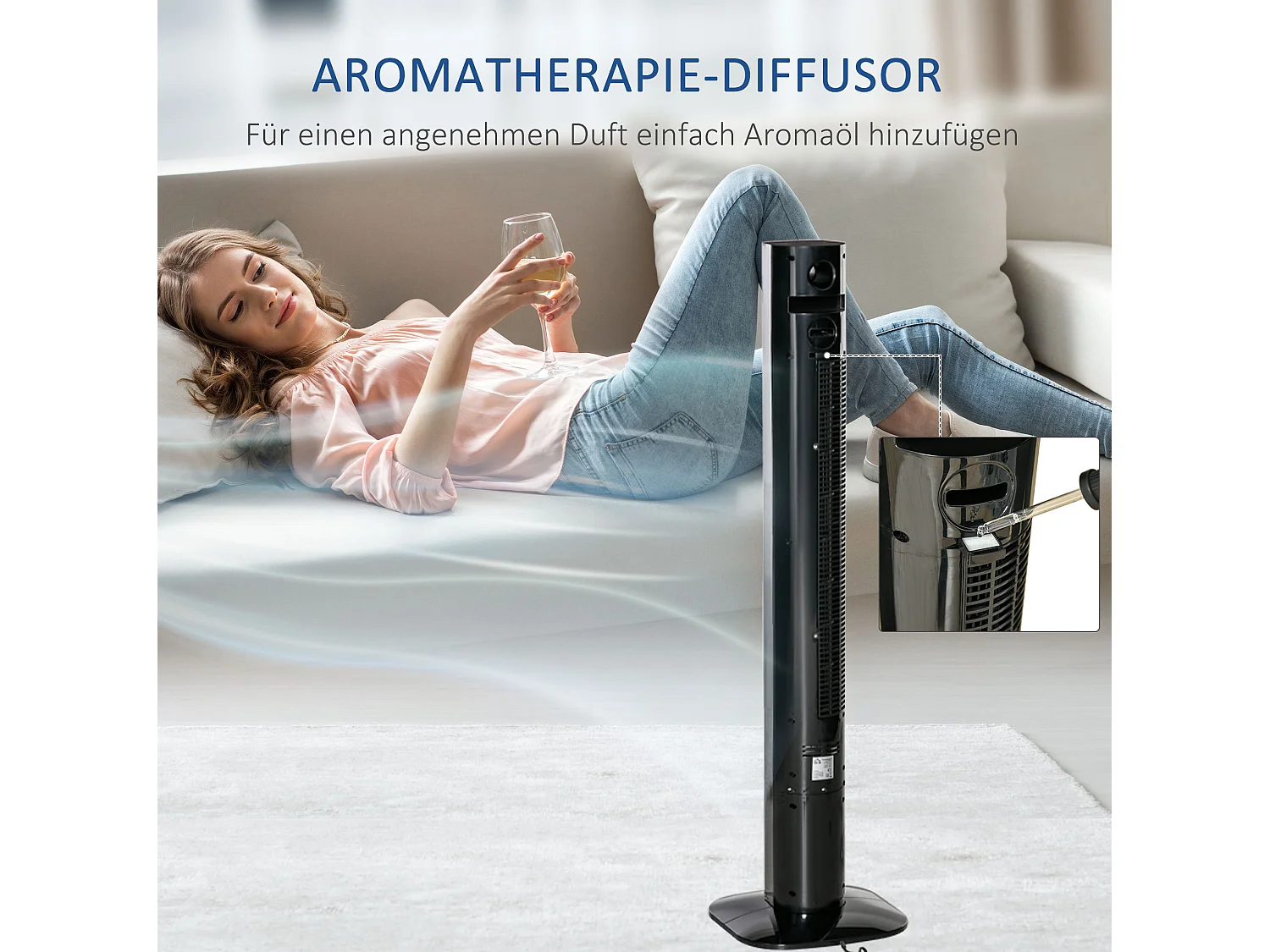 Torenventilator van 45 W met 12-uurs timer, 70° zwenking en 3 snelheden - Zwart
