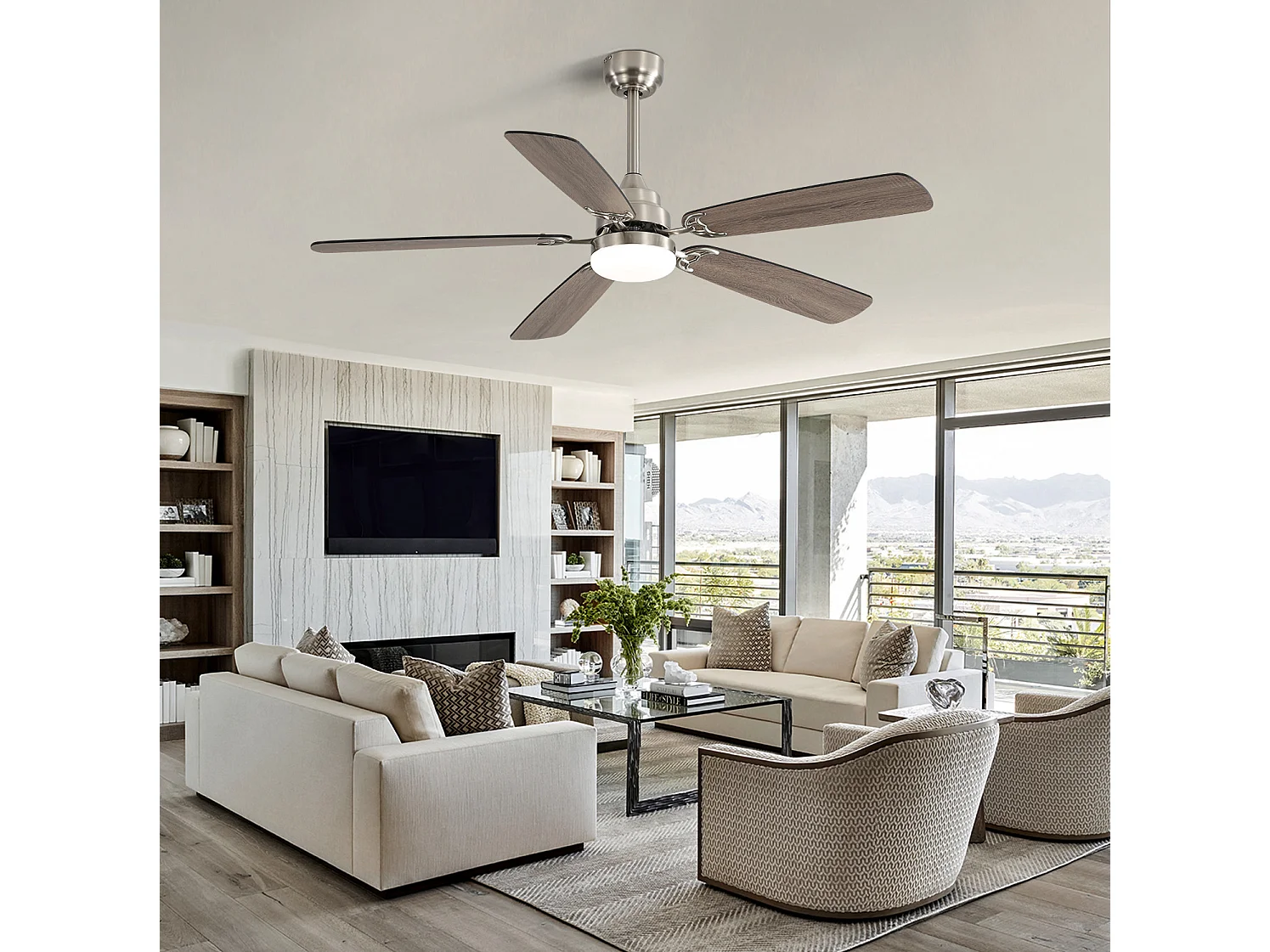 Ventilateur de plafond avec éclairage LED intensité réglable, pour salon et chambre