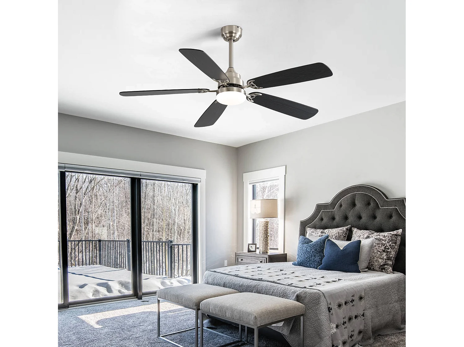 Ventilateur de plafond avec éclairage LED intensité réglable, pour salon et chambre