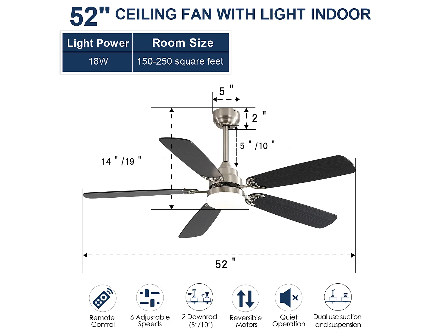 Ventilateur de plafond avec éclairage LED intensité réglable, pour salon et chambre