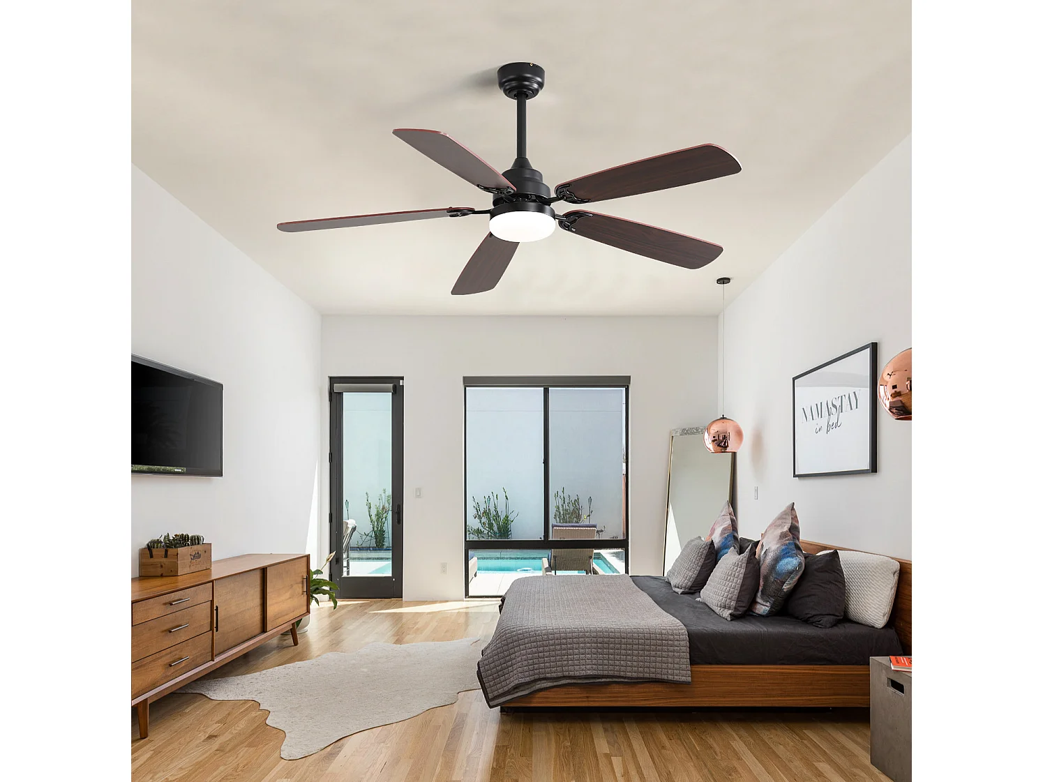 Ventilador de techo de 132 cm con iluminación LED regulable, 6 velocidades y temporizador (1/4/8 h).