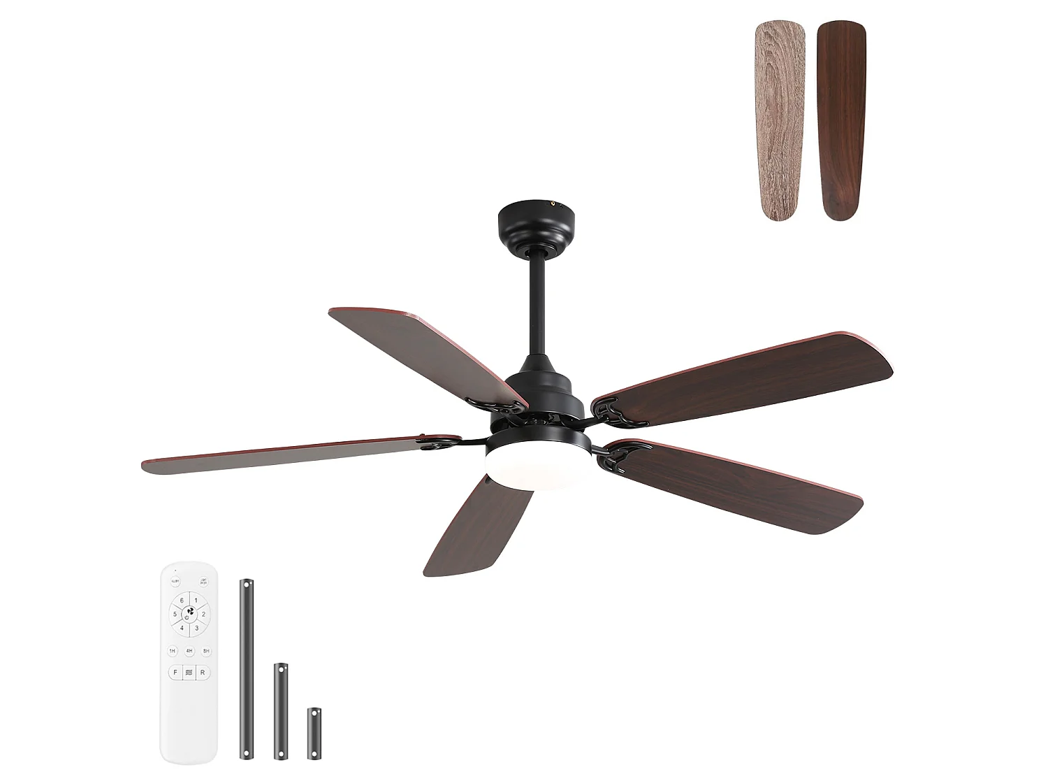 Ventilador de techo de 132 cm con iluminación LED regulable, 6 velocidades y temporizador (1/4/8 h).