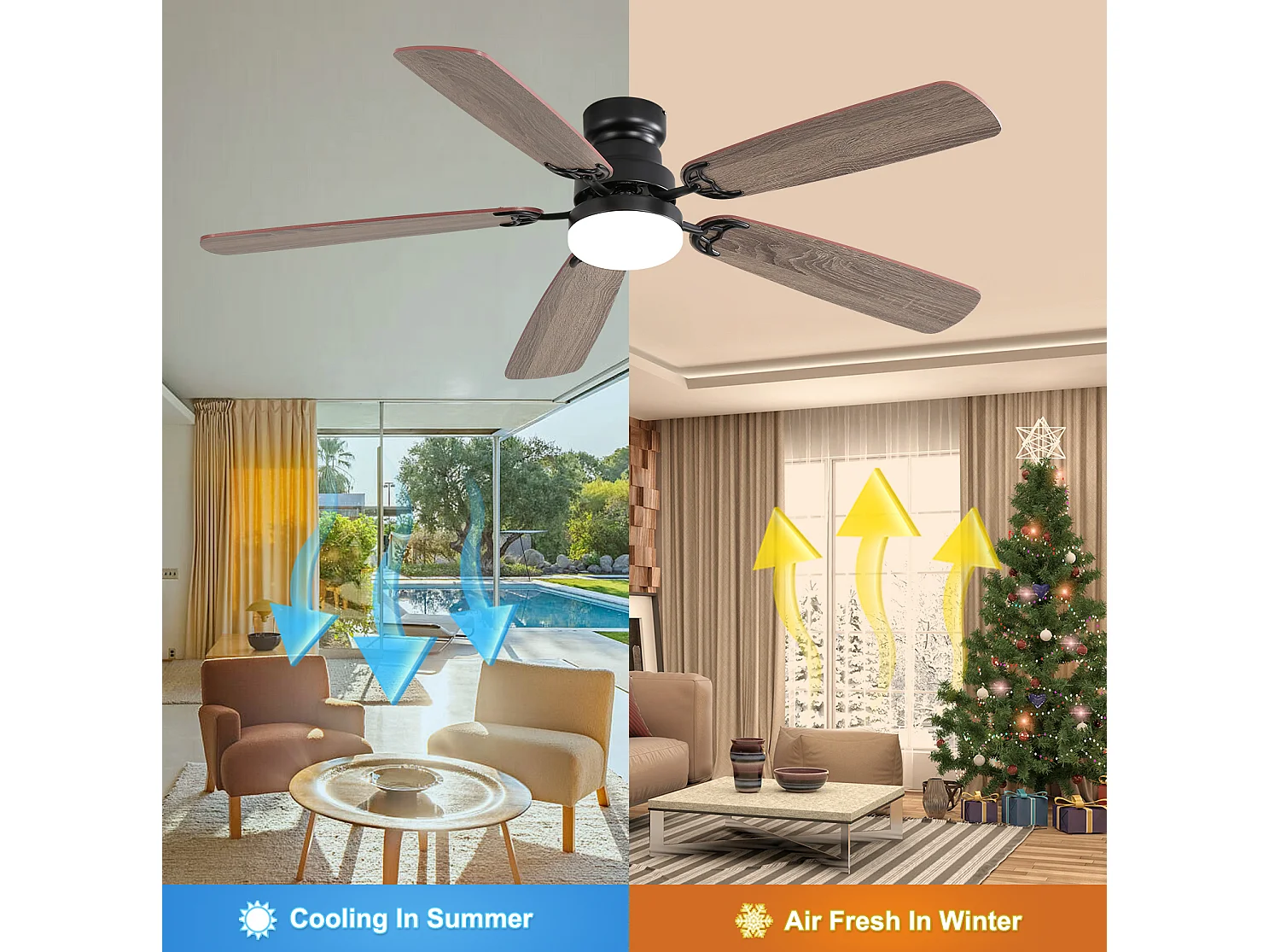 Ventilador de techo de 132 cm con iluminación LED regulable, 6 velocidades y temporizador (1/4/8 h).