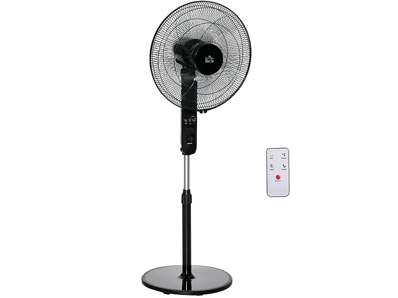 Ventilateur sur pied noir 110-124 cm avec 3 vitesses , oscillation 70° et minuterie 7,5 h