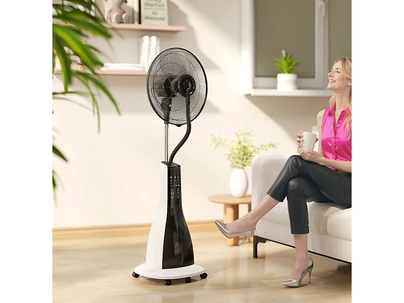 Ventilateur sur pied 125 cm blanc avec brumisation, réservoir 3 L, télécommande