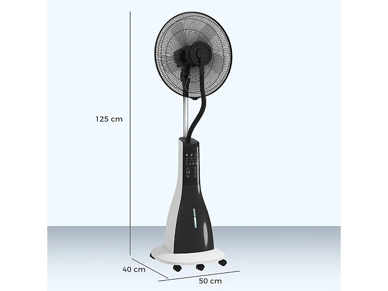 Ventilateur sur pied 125 cm blanc avec brumisation, réservoir 3 L, télécommande