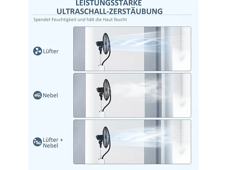 Ventilateur sur pied 125 cm blanc avec brumisation, réservoir 3 L, télécommande