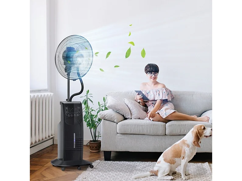 Ventilateur sur pied brumisateur avec télécommande, minuterie et oscillation - Noir