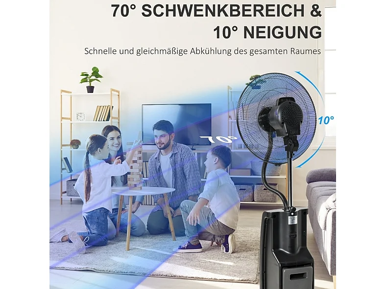 Ventilateur sur pied brumisateur avec télécommande, minuterie et oscillation - Noir