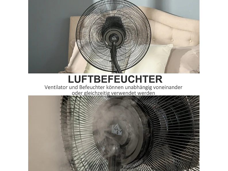 Ventilateur sur pied brumisateur avec télécommande, minuterie et oscillation - Noir