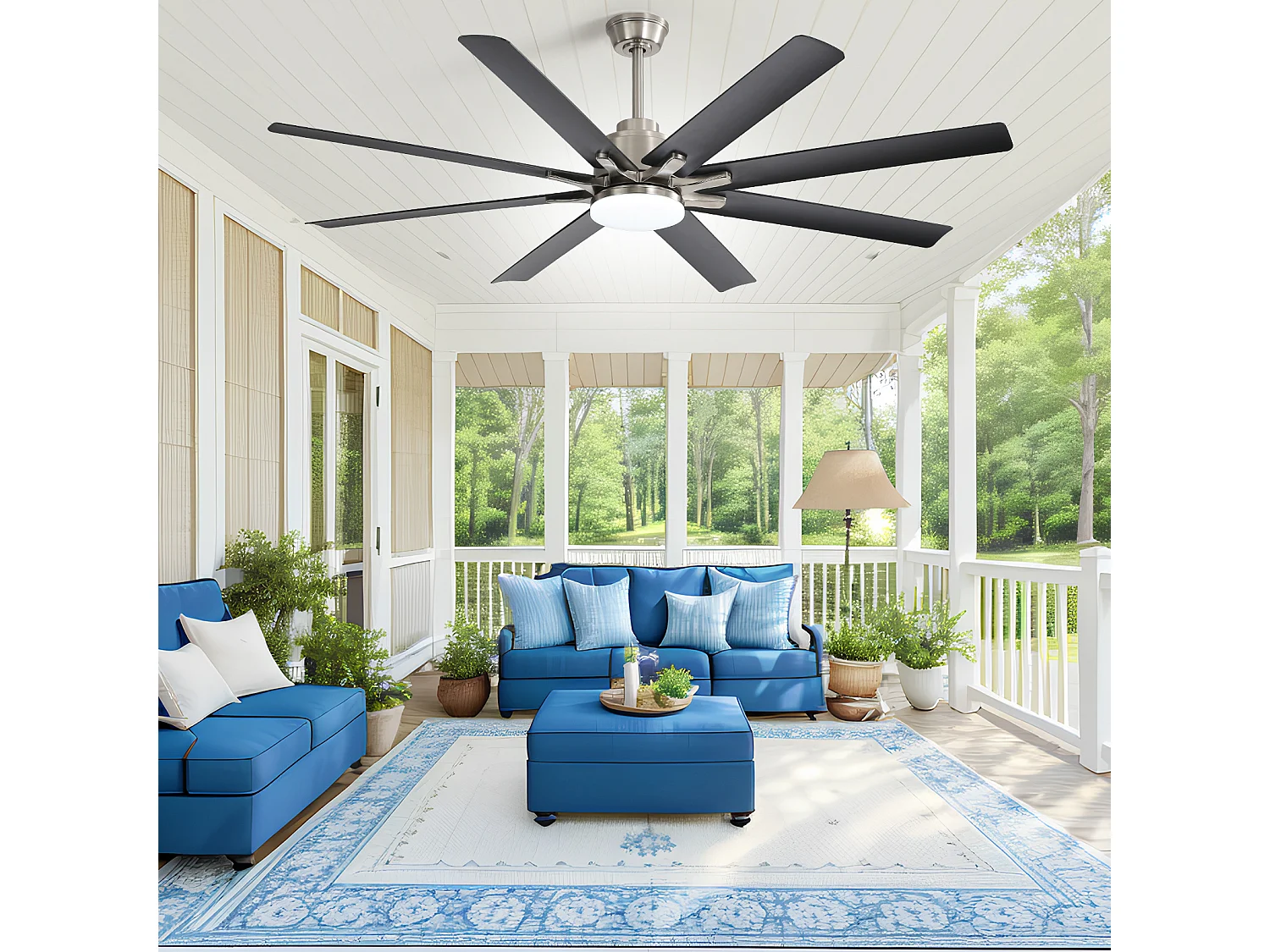 Ventilateur de plafond intelligent 168 cm avec 8 pales, éclairage LED à intensité variable et 6 vitesses (réversible)