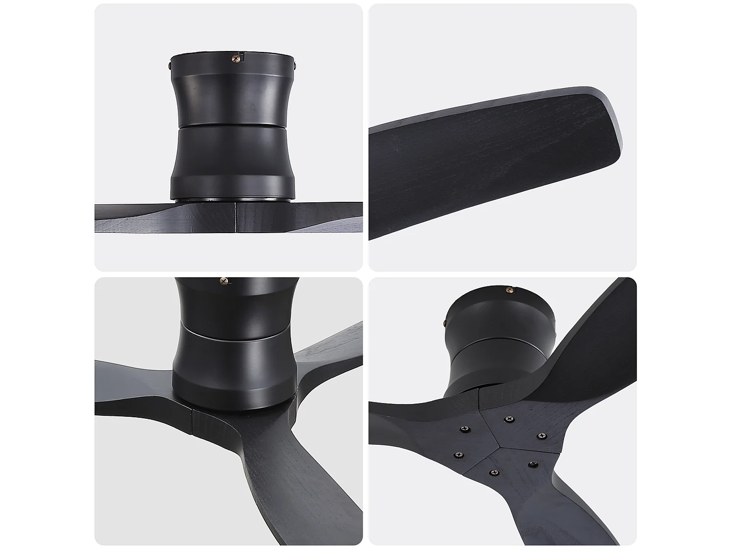 Ventilateur de plafond de 132 cm en noir mat sans éclairage - 3 pales en bois , minuterie et 6 vitesses