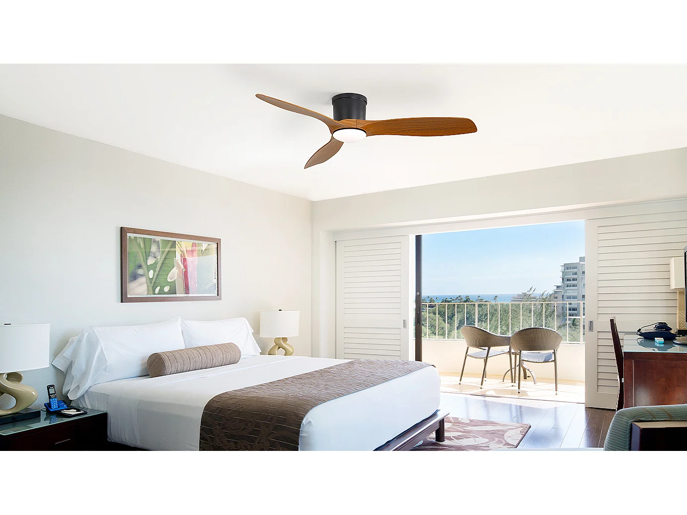 Ventilateur de plafond 132 cm avec télécommande, éclairage LED 18 W à 3 couleurs