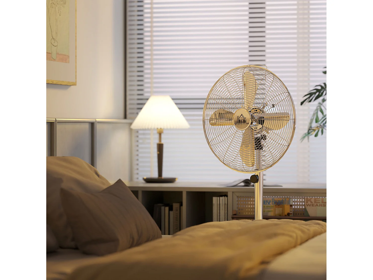 Ventilateur sur pied en acier réglable 87-120 cm à oscillation 70°, 3 vitesses - Argenté