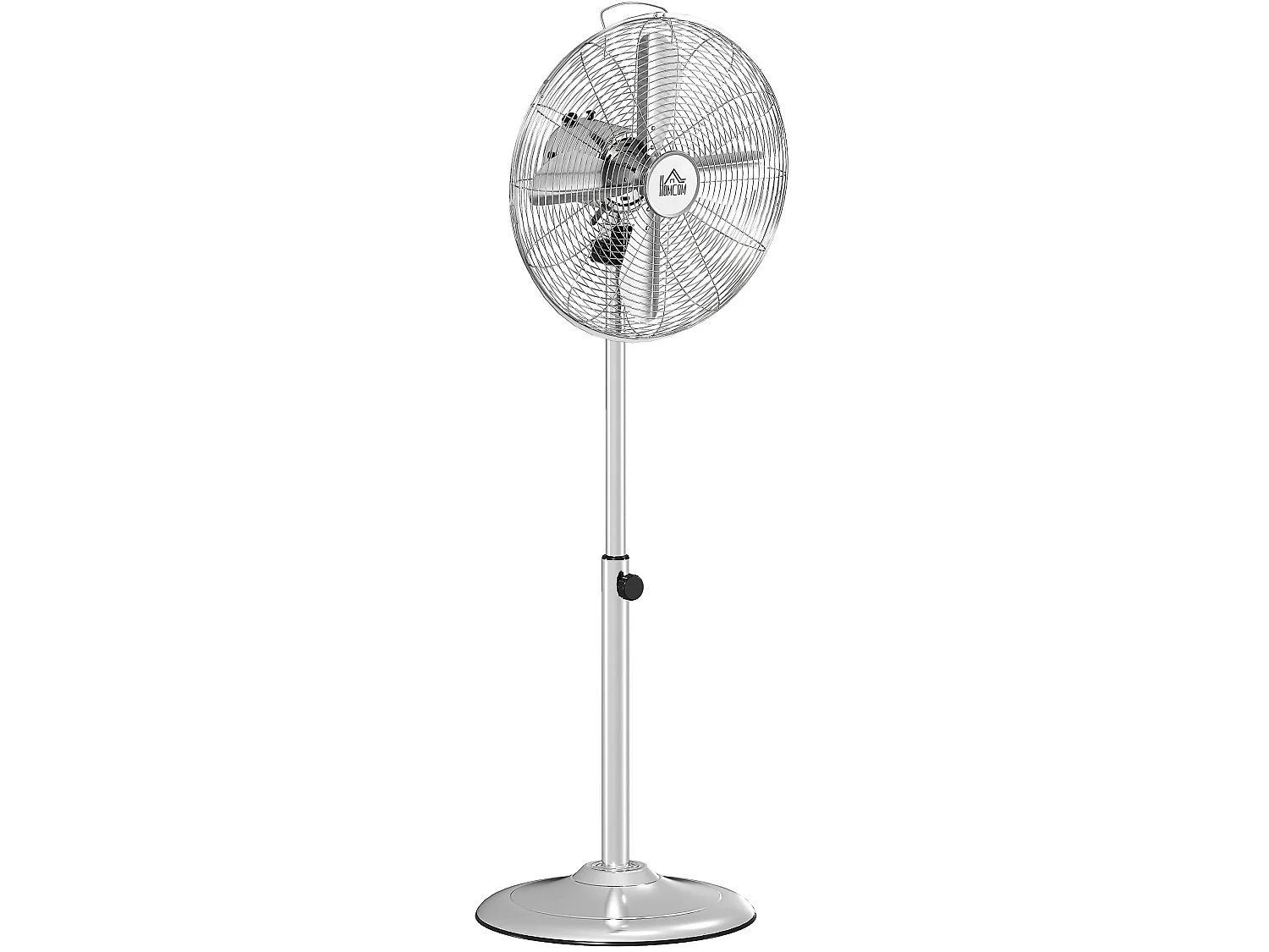 Ventilateur sur pied en acier réglable 87-120 cm à oscillation 70°, 3 vitesses - Argenté
