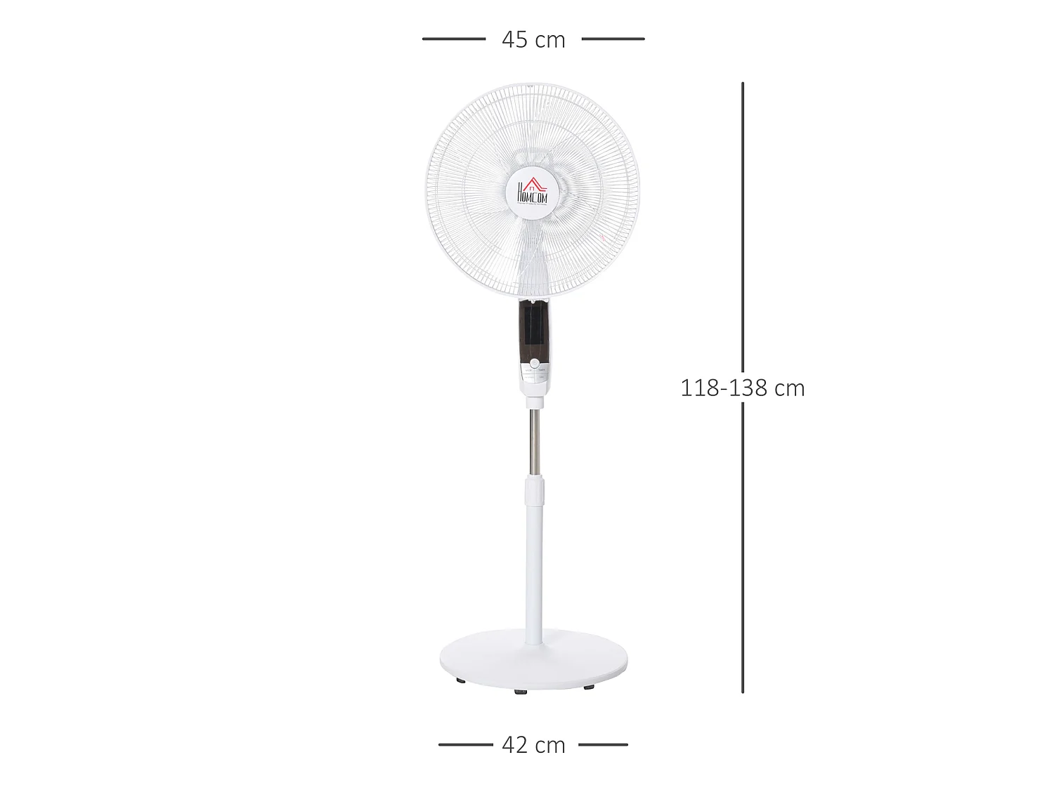 Ventilateur sur pied blanc 45x42x118-138 cm avec 3 vitesses et minuterie