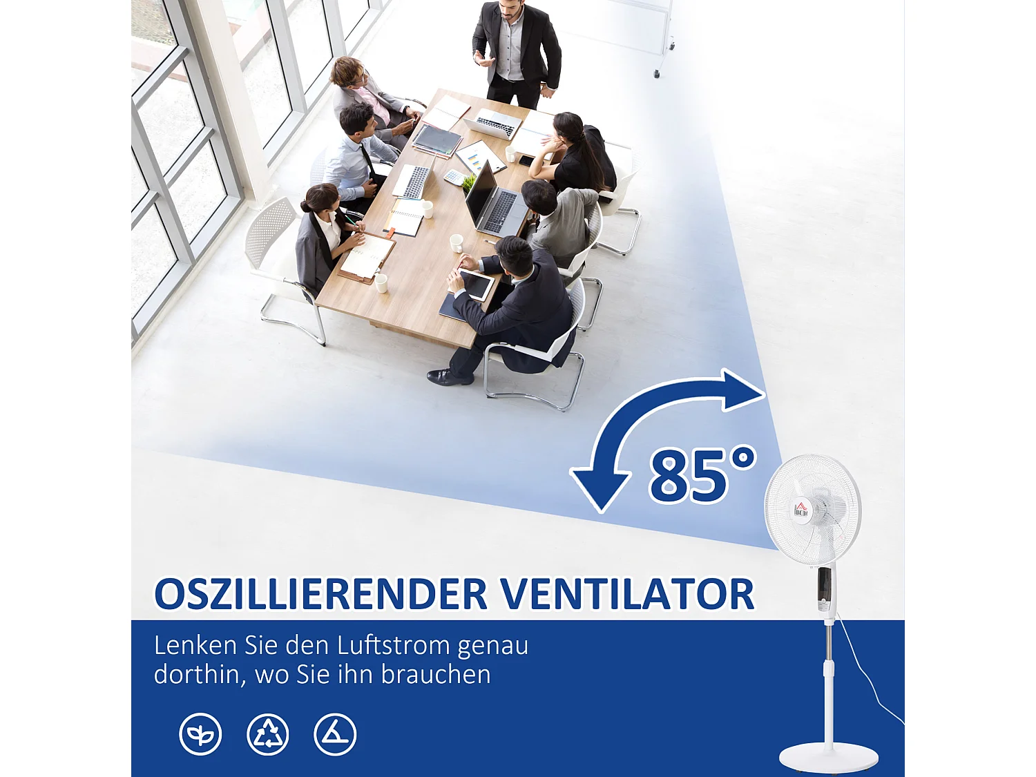 Ventilateur sur pied blanc 45x42x118-138 cm avec 3 vitesses et minuterie