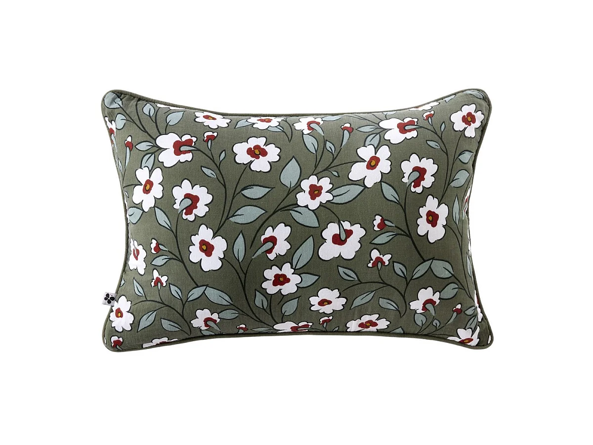 Coussin déhoussable 45x60cm gaze de coton imprimé Floral coloris vert - FLORIANE