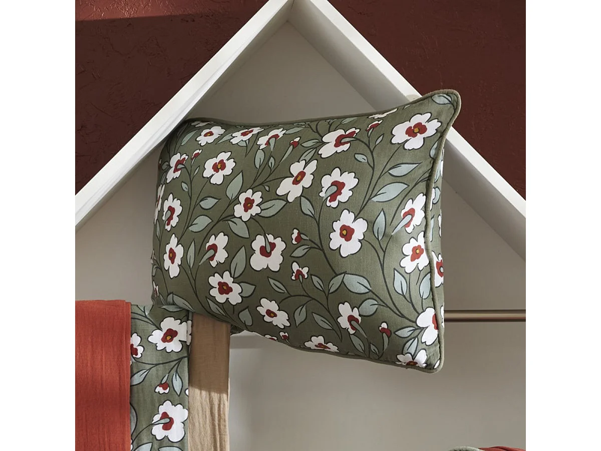 Coussin déhoussable 45x60cm gaze de coton imprimé Floral coloris vert - FLORIANE
