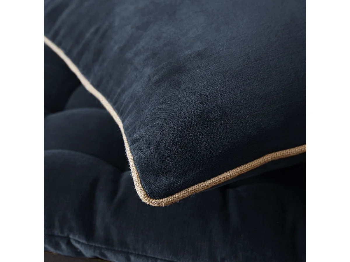 Coussin Déhoussable 45x45cm Velours de Coton Coloris Bleu nuit - HARRIS
