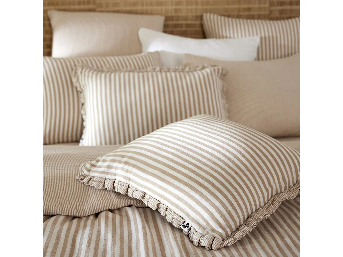 Coussin déhoussable 45x60cm gaze de coton tissé rayé beige - ROMELIA