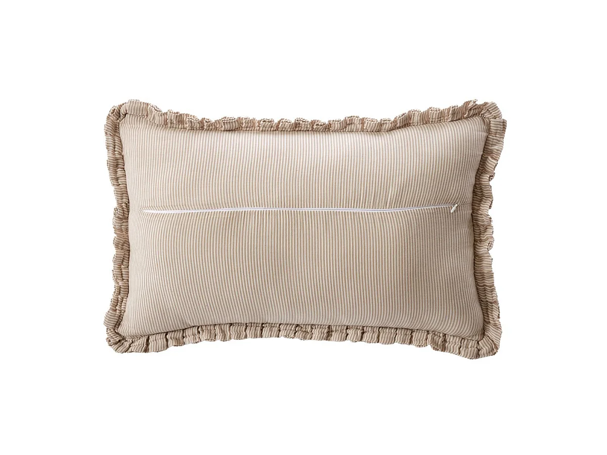 Coussin déhoussable 45x60cm gaze de coton tissé rayé beige - ROMELIA