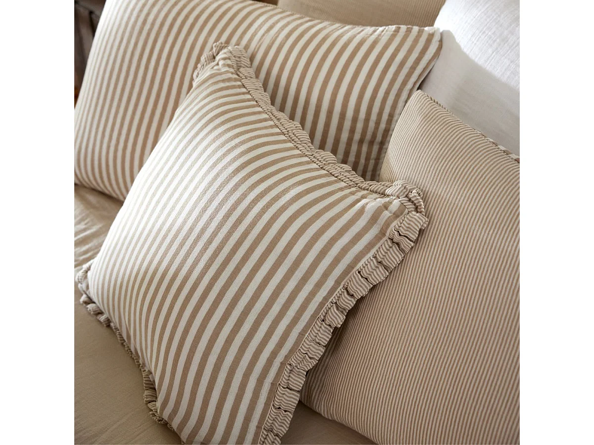 Coussin déhoussable 45x60cm gaze de coton tissé rayé beige - ROMELIA