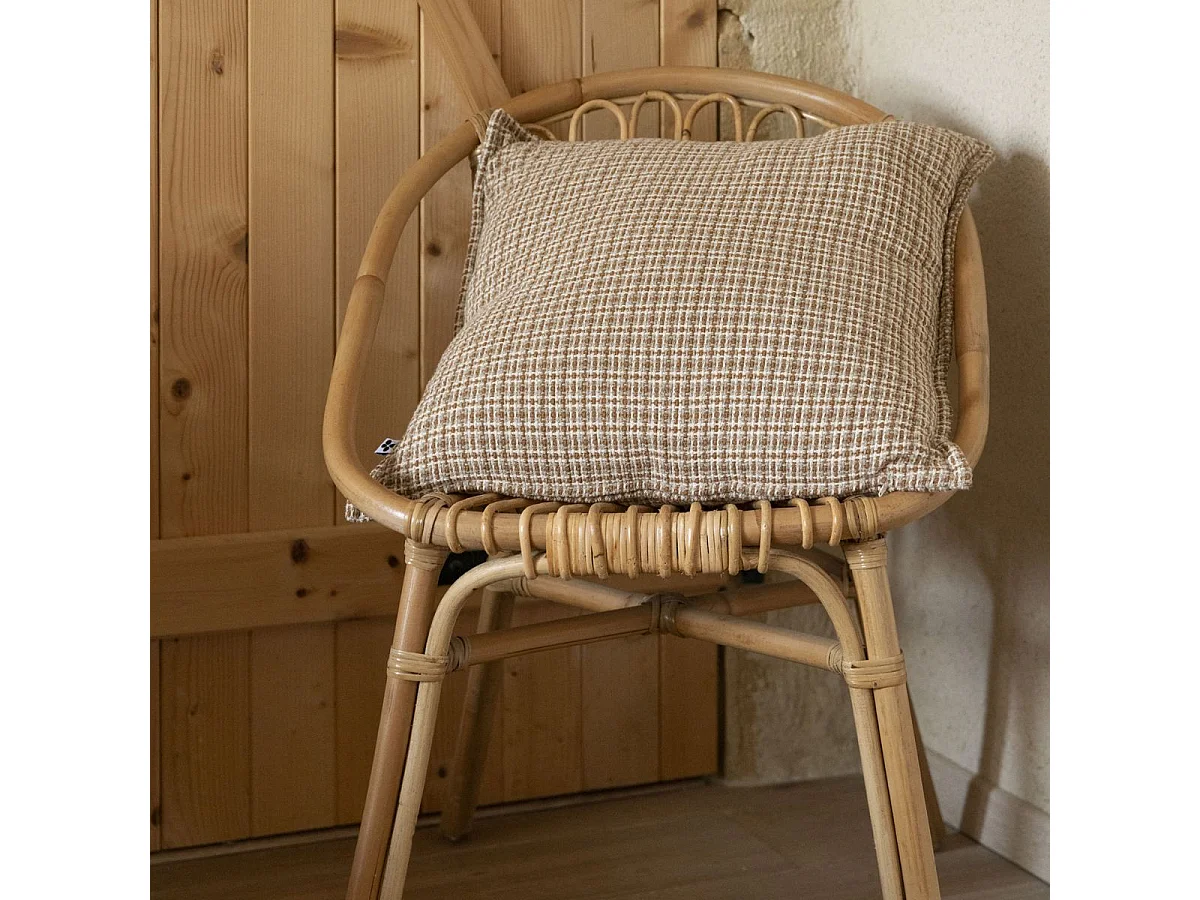 Coussin déhoussable 50x50cm coton tissage texturé coloris beige et blanc - ANTOINE