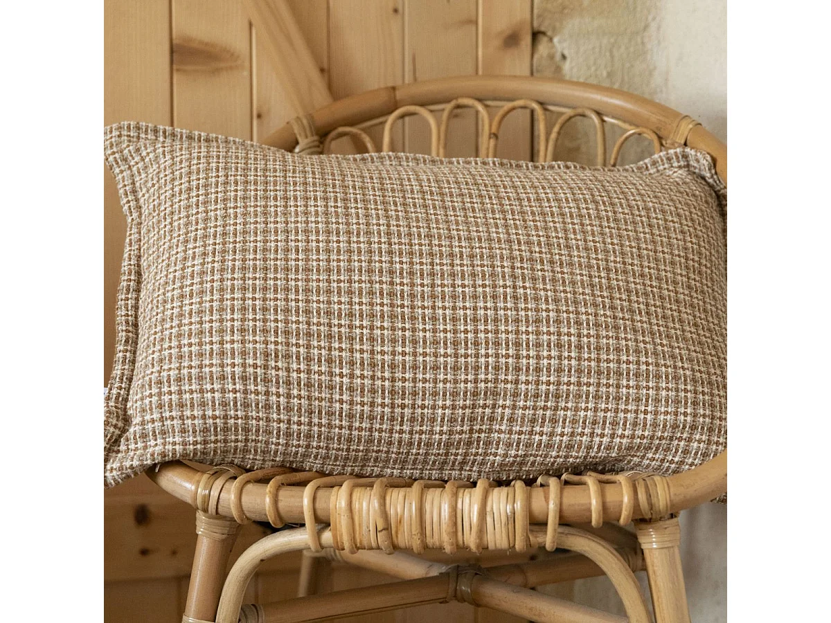 Coussin déhoussable 40x60cm coton tissage texturé coloris beige et blanc - ANTOINE