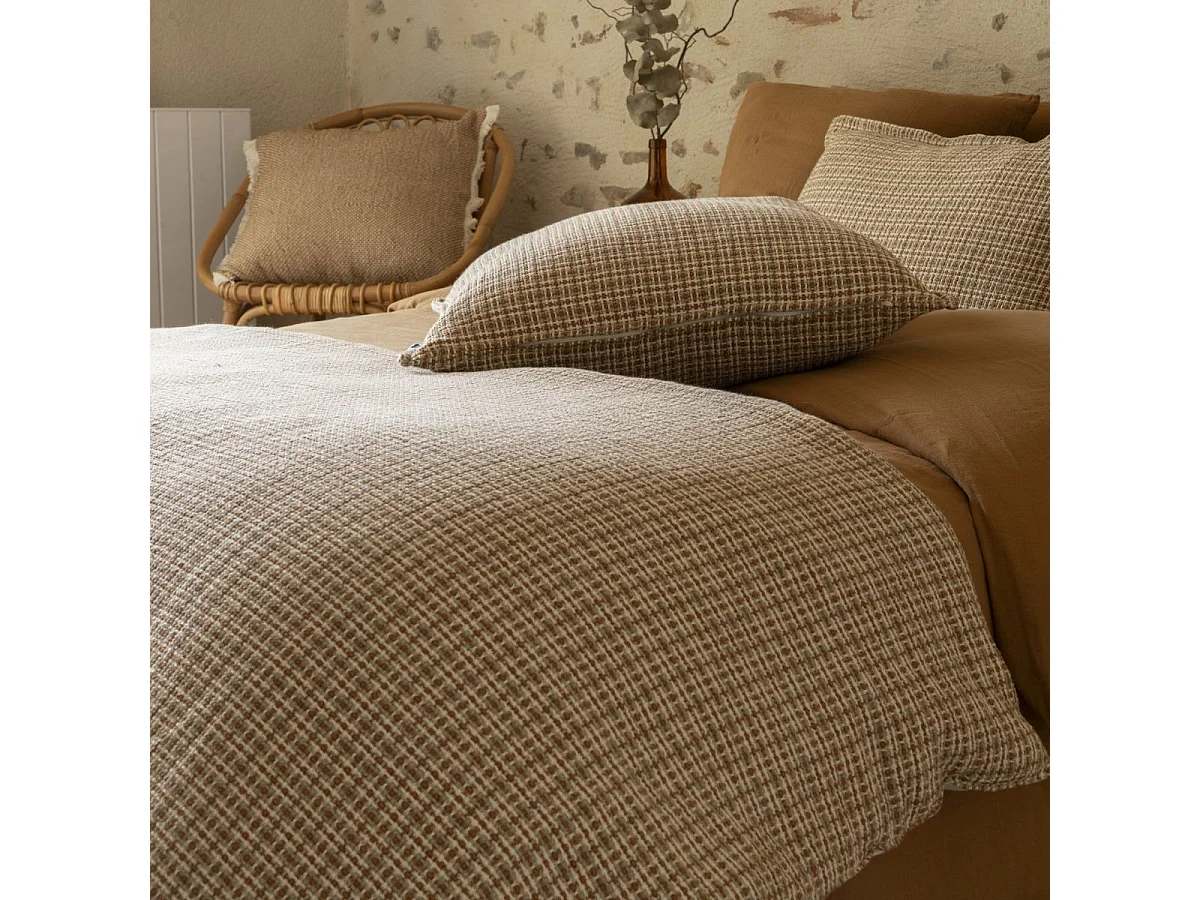 Coussin déhoussable 40x60cm coton tissage texturé coloris beige et blanc - ANTOINE