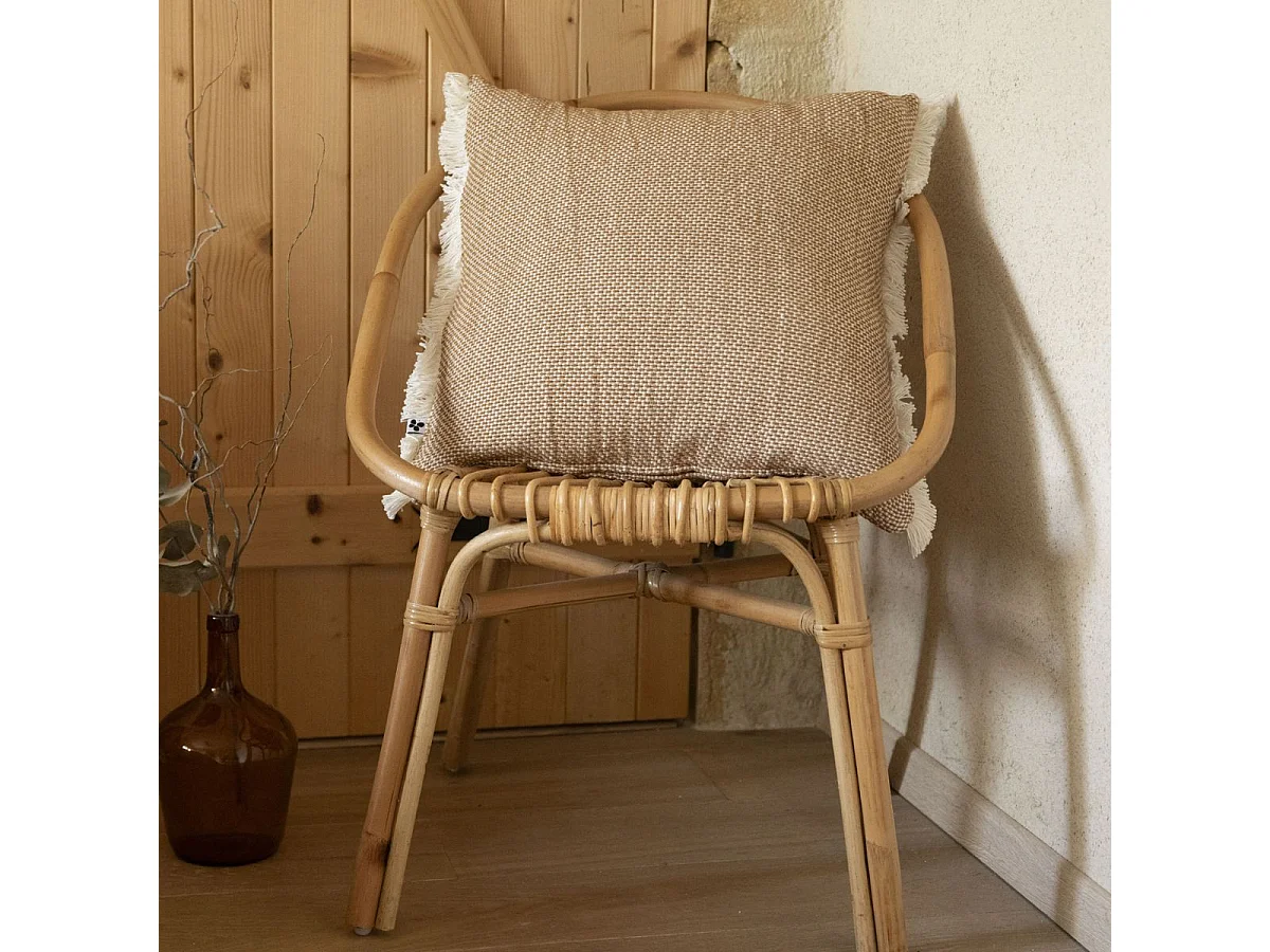 Coussin déhoussable 50x50cm coton tissage texturé coloris beige - ANTOINETTE