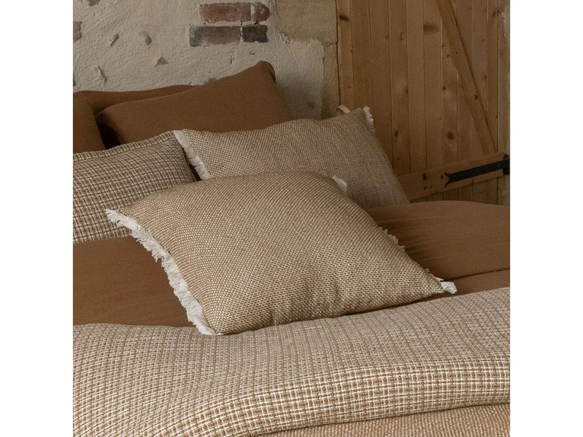 Coussin déhoussable 50x50cm coton tissage texturé coloris beige - ANTOINETTE